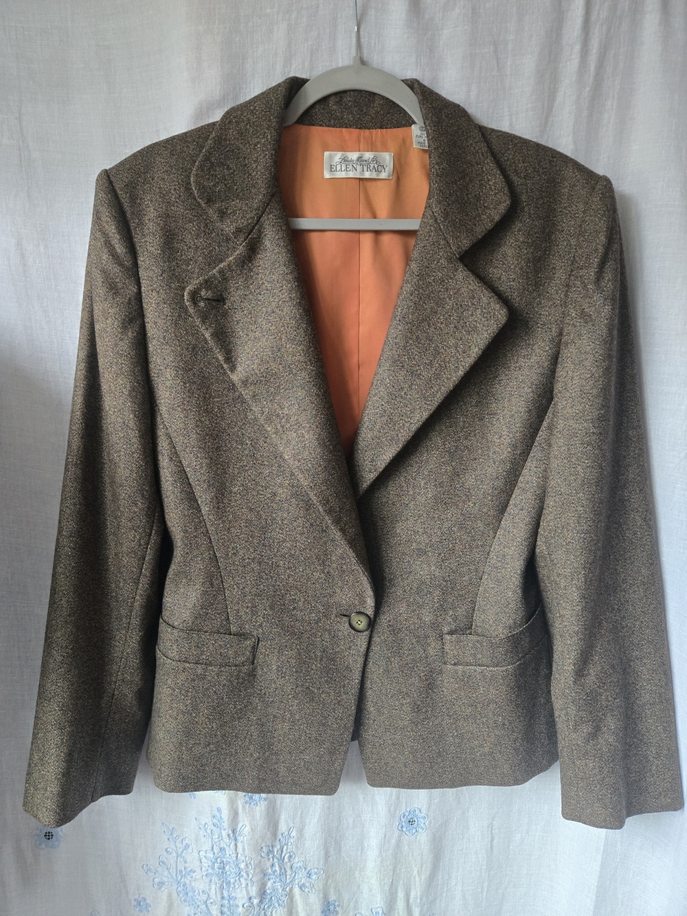 Vintage Linda Allard For Ellen Tracy Women's Brown Collegiate Wool Tweed Blazer